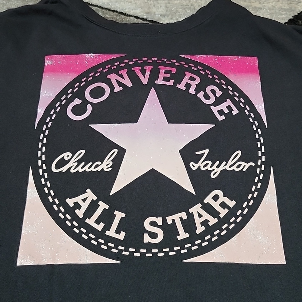 CONVERSE CHUCK TAYLOR ALL STAR OMBRE PINK GLITTER GRAPHIC CROP TEE-SHIRT XL